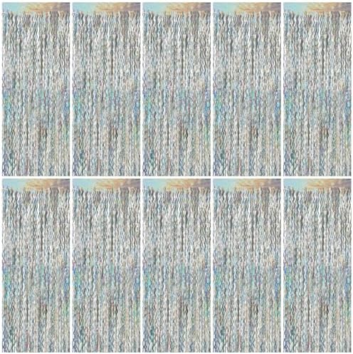 Tinsel Foil Fringe Curtains Wavy Backdrop for Parties Sparkle Metallic Wavy Foil Fringe Backdrop Curtain for Party Decorations Photo Booth Props for Birthday Graduation Wedding by BOMSI
