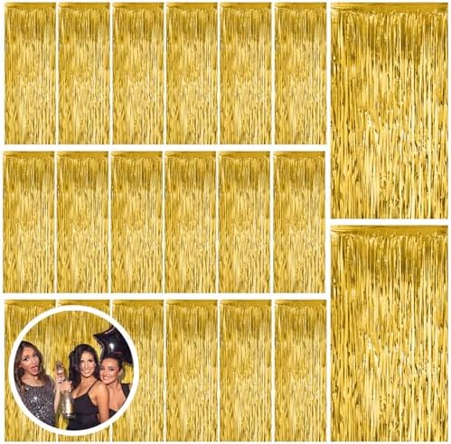 20 Pack Gold Fringe Curtain Backdrop Tinsel Streamers Birthday Party Decorations Christmas Photo Booth Backdrop Halloween New Year Graduation Baby Shower Theme Party Decorations by BOMSI