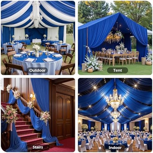 4 Panels 5ft(W) x 20ft(L) Royal Blue Ceiling Drapes for Wedding Parties - Image 6