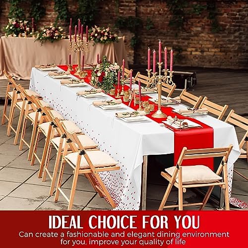 Breling 8 Pack White and Red Tablecloths and Satin Runners Set - Image 5