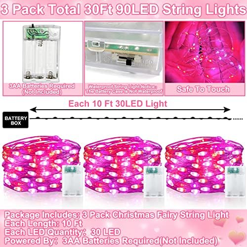 3 Pack Valentines Day Decorations Red Pink Warm White Valentines Lights - Image 3