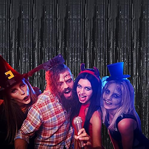 GOER 3.2 ft x 9.8 ft Metallic Tinsel Foil Fringe Curtains Party Photo Backdrop Party Streamers for Halloween,Birthday,Graduation,New Year Eve Decorations Wedding Decor (3 Packs,Black) - Image 4
