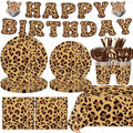 142PCS Leopard Print Party Decorations,Jungle Animal theme Decorations Include Tableware, Plate, Cup, Napkin, Cutlery, Animal Cheetah Print Birthday Party Supplies Serve 20 by Kilyparty