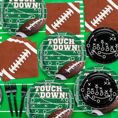 Football Party Supplies for 20 Guests, Disposable Tableware Set includes Formation Tactics Plates, Napkins, Football Field Tablecloth for Game Day Touchdown Tailgate Party Kids Birthday Party - Image 3