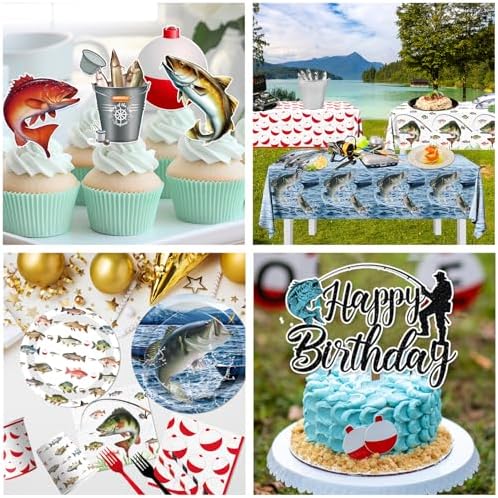 Fish Birthday Party Decorations, All-in-1 Fish Party Decorations with Balloons Fish Plates Napkins Cake Toppers Honeycombs Tablecloths and Banner Ofishally One Birthday Decorations, Serve 24 - Image 6