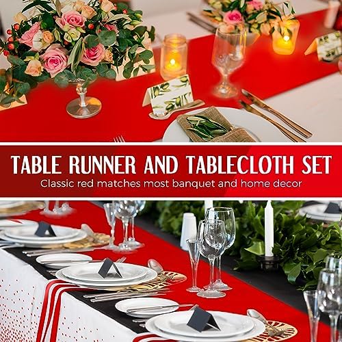 Breling 8 Pack White and Red Tablecloths and Satin Runners Set - Image 6
