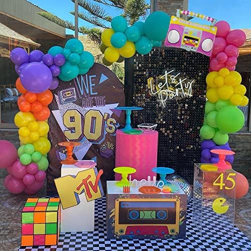 Back to 80s 90s Party Decor, Rainbow Neon Disco Balloon Garland Arch Kit - Image 7