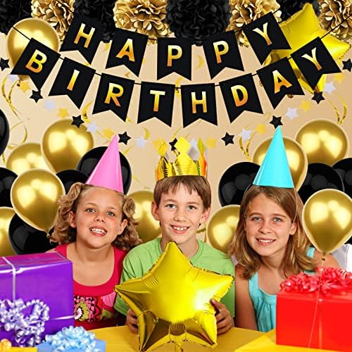 Birthday Decorations for Men, Black and Gold Party Decorations Happy Birthday Banner for Boys Men 40th 50th 60th 70th 80th 90th Party Supplies - Image 6