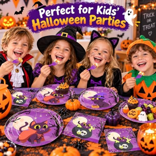 96PCS Halloween Paper Plates and Napkins Halloween Party Plates Cat Plates - Image 6