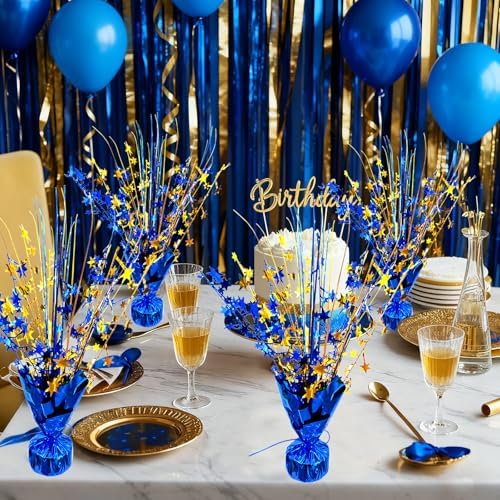 6 Pack Metallic Foil Spray Table Centerpiece Decoration Star Brust Glitter Table Topper Decor for Birthday Graduation Holiday Christmas New Year's Eve Celebration Party Supplies Gold and Blue - Image 6