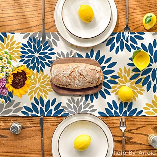 Artoid Mode Blue Dahlia Floral Pinnata Summer Table Runner, Spring Kitchen Dining Table Decoration for Home Party Decor 13x108 Inch - Image 3