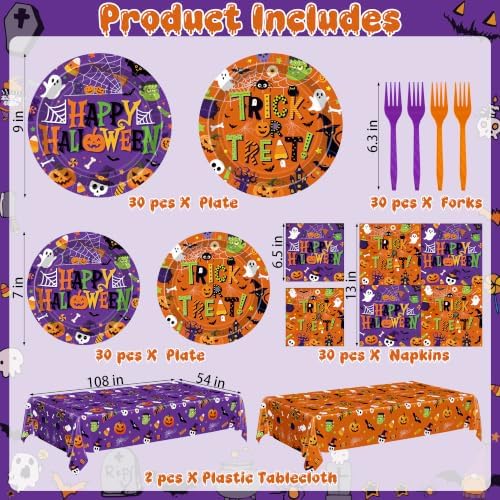 QZYL 122PCS Halloween Plates Set, Halloween Party Decorations for 30 Guests - Image 2