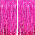 2 Pcs 3.2ft x 8.2ft Shiny Hot Pink Metallic Tinsel Foil Fringe Curtains Photo Booth Backdrop for Birthday Wedding Holiday Celebration Bachelorette Party Decorations by i-CHONY