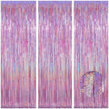 Pinkish Purple Fringe Curtain Backdrop 3 Pack, 3.2 x 8.2 FT Decorations by Melsan
