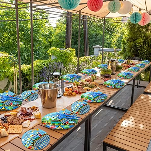 200Pcs Train Party Plates and Napkins Train Birthday Party Supplies Transportation Disposable Paper Decoration for Kids Birthday With Dinner Plates Dessert Plates Napkins Plastic Forks, Serves 50 - Image 5