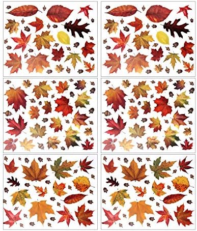 CCINEE 216pcs Maple Window Clings 6 Sheets Fall Leaves Assorted Maple Oak Leaves Acorns Window Stickers for Autumn Thanksgiving Halloween Seasonal Holiday Glass Window Decorations - Image 2