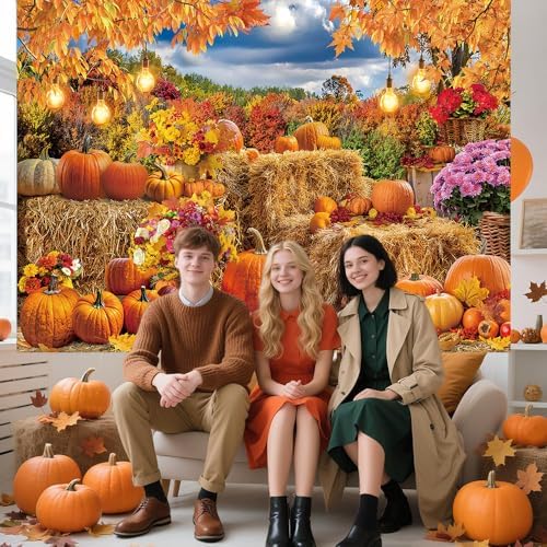 Autumn Pumpkin Backdrop Hay Bale Farm Fall Harvest Photography Background - Image 4