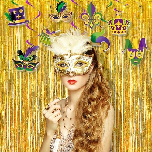 BRAVESHINE Gold Foil Fringe Curtains - 2Pcs 3.2x8.2ft Tinsel Photo Backdrop - Image 3