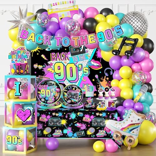 Cocomigo 303PCS 90s Party Decorations Birthday Set Serves 25 by cocomigoPartyHome