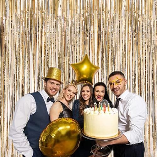 2 Pcs 3.2ft x 8.2ft Champagne Gold Metallic Tinsel Foil Fringe Curtains Photo Booth Backdrop for Baby Shower Birthday Wedding Holiday Celebration Bachelorette Party Decorations - Image 5