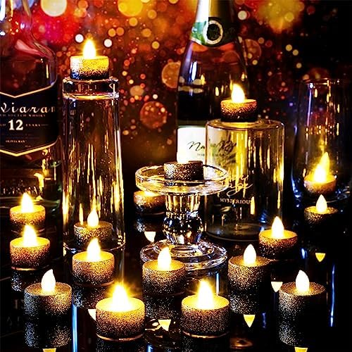 Retisee 48 Pack Flameless LED Candles Glitter Decor,Gold,Black,1.46inch - Image 3