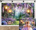 Spring Enchanted Forest Backdrop, Fairy Tale Wonderland Garden Backdrops for Photography, Purple Flower Mushroom Butterfly Woodland Fairy Tea Party Decorations Photo Booth Studio Props 7X5FT by Unknown