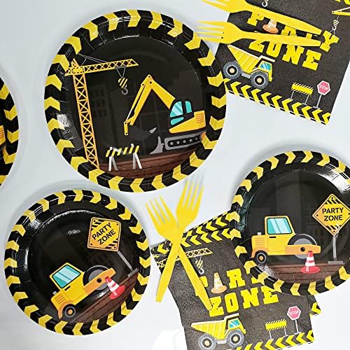 96pcs Construction Birthday Party Supplies Construction Theme Paper Plates and Napkins Construction Truck Decorations for Boys Kids Tractor Dump Digger Vehicle Themed Party Favors, Serve 24 - Image 5
