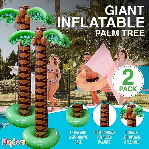 Playbees Giant Inflatable Palm Trees, 66 Inch (5.5 FT), 2 Pack, Tropical Luau Party Decorations for Beach, Poolside, Hawaiian Theme and Outdoor Events, Easy Inflation - Image 3