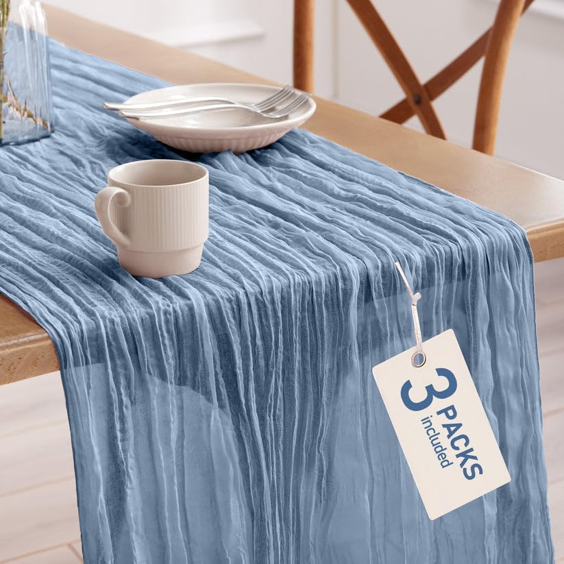 Pureegg 3 Pack Cheesecloth Table Runner 120 Inch Dusty Blue by Pureegg