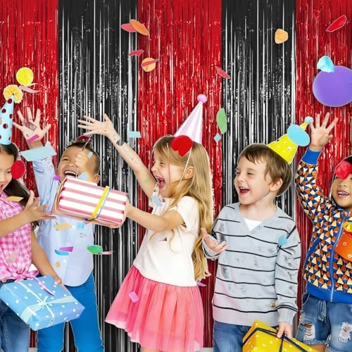 5 Pack 3.28ft x 6.56ft Red&Black Tinsel Foil Fringe Curtains, Photo Booth Backdrop Party Decorations for Birthday Wedding Baby Shower Graduation Bachelorette New Years - Image 6
