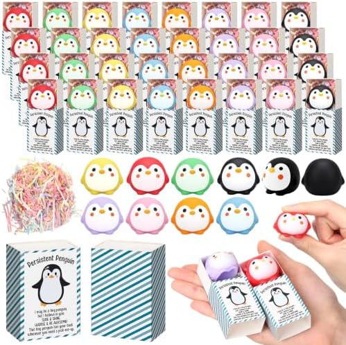 Wettarn 24 Sets Penguin Figurine with Gift Boxes, Office Desk Relief by Wettarn