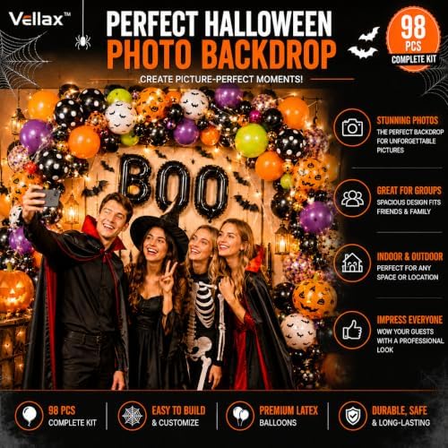 Vellax Halloween Balloon Garland Kit, 98 Pcs with BOO, Bat & Pumpkin - Image 6