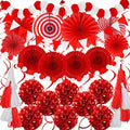 ZERODECO Party Decorations, 41 Pcs Red Papar Fans Pompoms Garlands String Tissue Paper Tassel for Graduation Congrats Grad New Years Spring Festival Wedding Birthday Party by ZERODECO