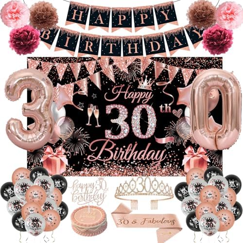 Happy 30th Birthday Decorations for Her, 30 Years Old Decor by JKIYT