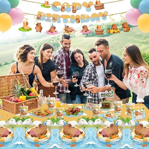 Capybara Birthday Decorations Tableware Set, Includes Banner, Cake Topper, Balloons, Plates and Napkins for Capybara Birthday Party, Service 20 Guests - Image 6
