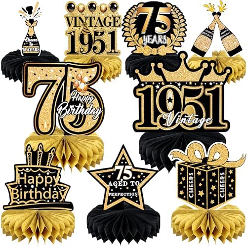 9 Pcs 75th Birthday Decoration for Men Women Table Honeycomb 1950 Decor by MDCGFOD
