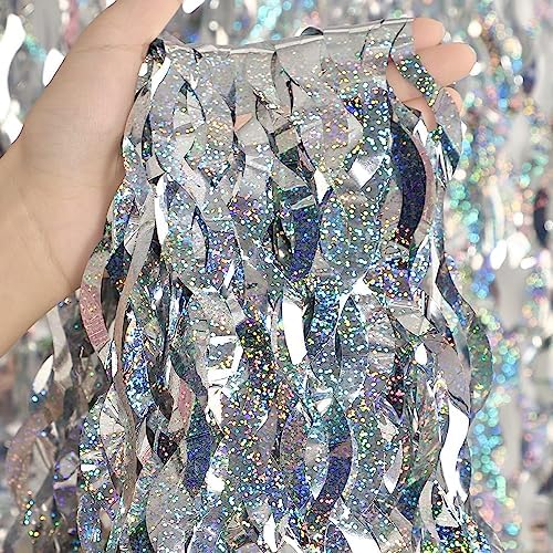 4 Pack Silver Tinsel Backdrop - CYLMFC 3.3 ft x 6.6 ft Streamer Metallic Tinsel Foil Fringe Curtains Photo Booth Props Wall Curtains for Bachelorette Birthday Party Decor by CYLMFC