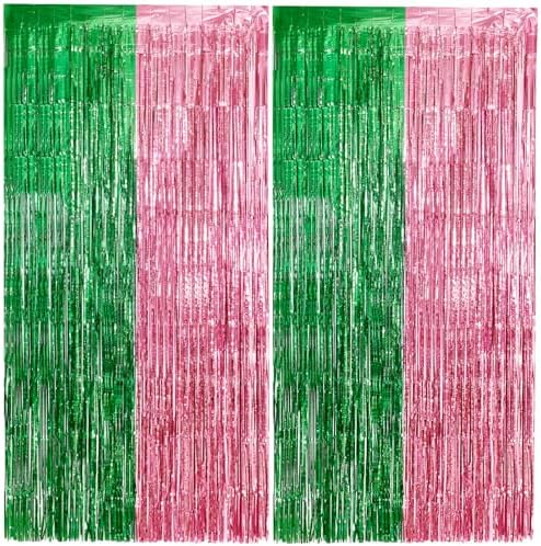 Pink and Green Party Decorations Tinsel Foil Fringe Backdrop 4 Pcs by Unknown