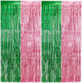 Pink and Green Party Decorations Tinsel Foil Fringe Backdrop 4 Pcs by Unknown