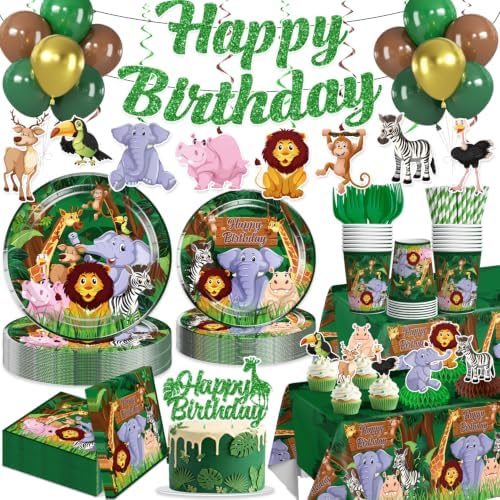 Xynic 205Pcs Jungle Party Decorations Tableware Set, 25 Serves by Unknown