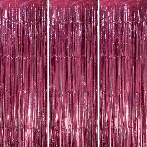 Voircoloria Burgundy Foil Fringe Backdrop Curtains, 3.3x8.2ft, 3 Pack by Voircoloria