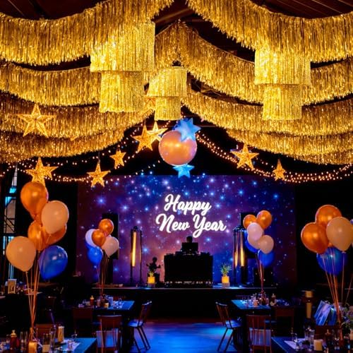 Hahafelt 10 Pcs Gold Party Decor 3 Tier Fringe Chandelier Tinsel Curtain - Image 5