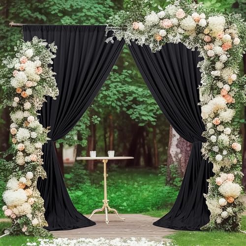 MEETSKY Black Backdrop Curtain for Halloween Party Backdrop Drapes Panels with Rod Pockets Polyester Fabric Curtain Backdrop Black Birthday Party Home Decor for Boys Teens Men, 5ft x 10ft, 2 Panels by MEETSKY