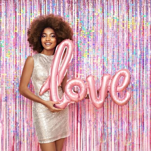 4 Packs Pink Foil Fringe Curtain, Pink Glitter Metallic Tinsel Backdrop for Birthday, Wedding, Baby Shower, Princess Bachelorette Cowgirl Party Decorations Supplies - Image 7