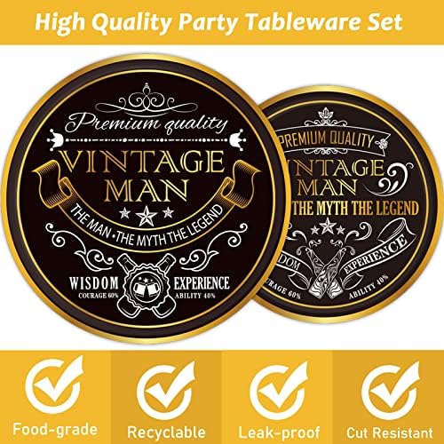 96Pcs Vintage Man Birthday Party Decor Supplies Paper Plates Napkins Set - Image 4