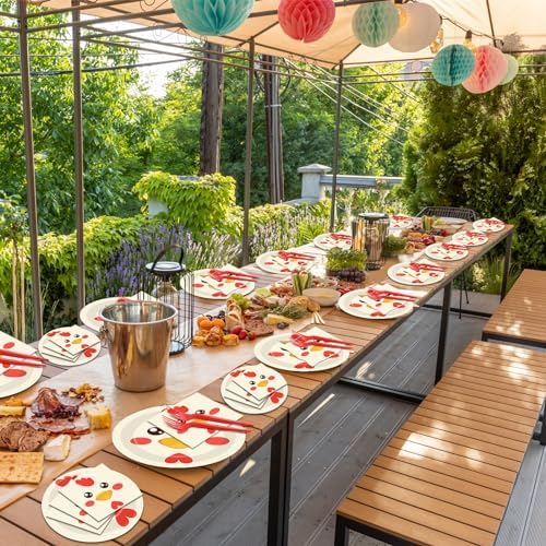 gisgfim 50 Guests Chicken Party Decorations Chicken Plates and Napkins Chicken Party Decoration For Birthday Party Plates Tableware Set Chicken Theme Party Paper Plates Napkins Forks 200 PCS - Image 5