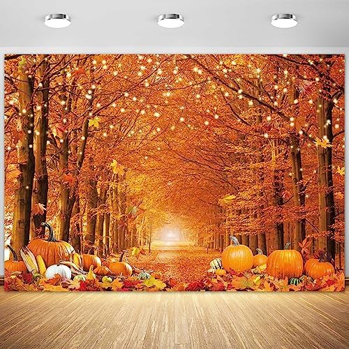 10x8FT Fall Photo Backdrop Maple Leaf Pumpkin for Photography Background Autumn Outdoor Party Decorations Fall Autumn Thanksgiving Day Photo Banner by Fluzimir