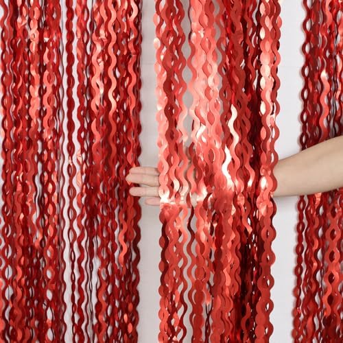 4 Pack Red Streamers Party Decorations - 3.3x6.6ft Foil Curtain Background for Birthday Decorations | Wedding | Halloween | Christmas Party Decoration | Red Tinsel Backdrop - Image 6