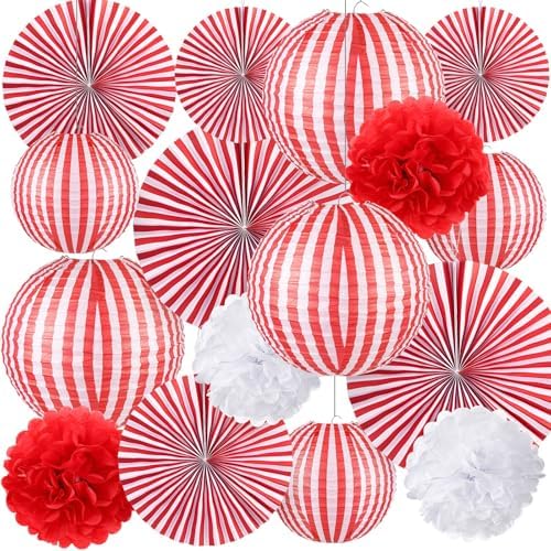 Hortsun 16 Pcs Red and White, Halloween Carnival Circus Party, 8/12/16 Inch by Hortsun