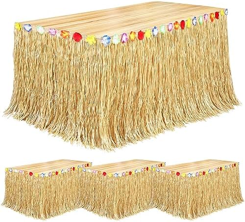 Fovths 4Pcs Luau Grass Table Skirt, Straw Yellow, 9 Feet x 29.5 Inch by Fovths